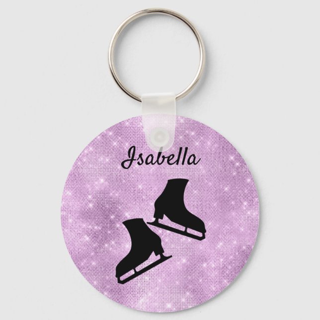 Ice skating keychain figure skates purple sparkle (Front)