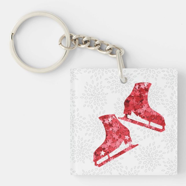 Ice skating keychain - Red stars Born to skate (Front)