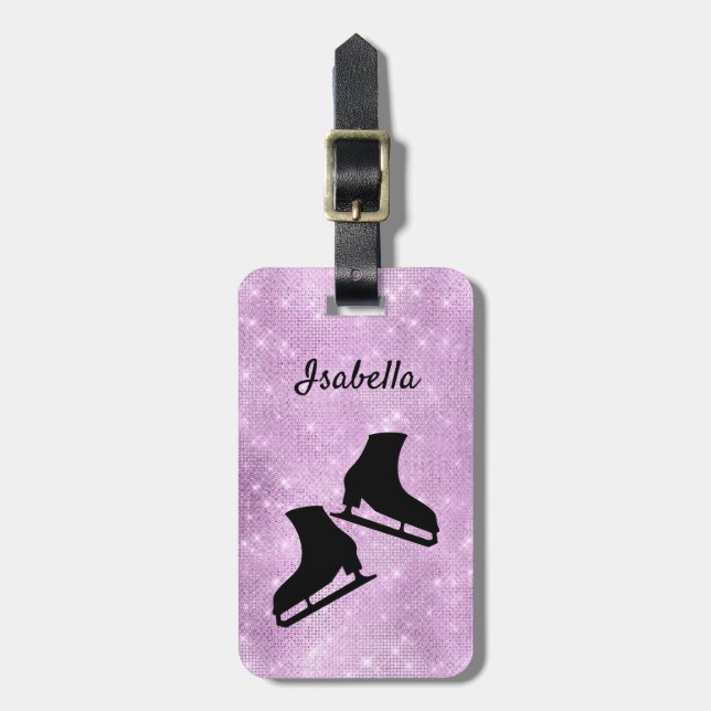 Ice skating luggage tag figure skates purple spark (Front Vertical)