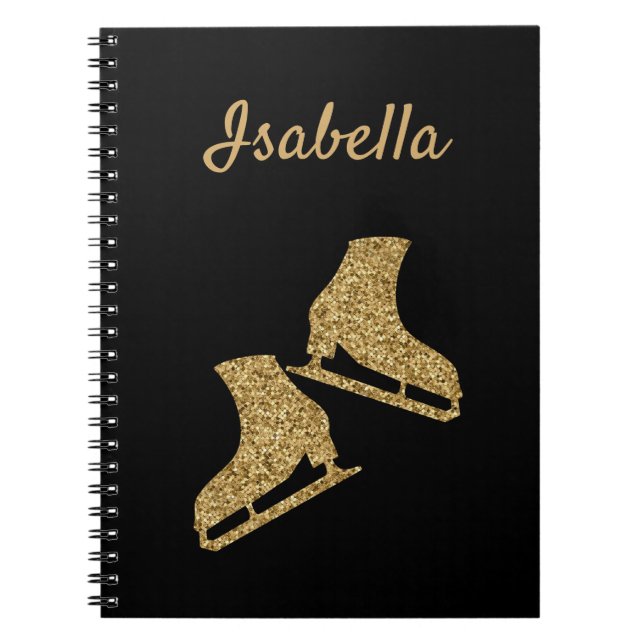Ice skating notebook figure skate gold glitter (Front)