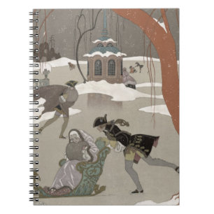 Ice Skating on the Frozen Lake, illustration for Spiral Notebook