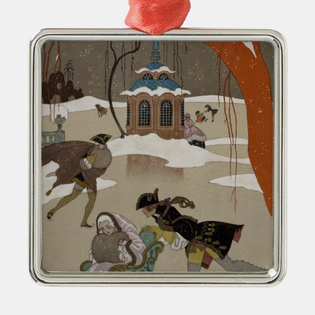 Ice Skating on the Frozen Lake Metal Tree Decoration (Front)