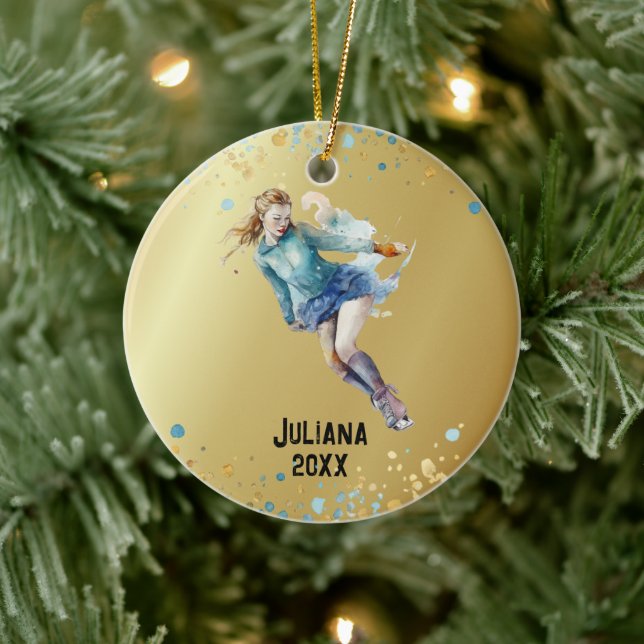 Ice-Skating Ornament, Ice Hockey Girls Christmas  Ceramic Tree Decoration (Tree)