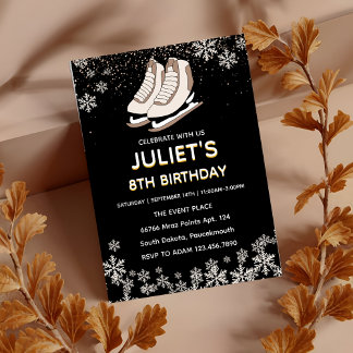 ice skating party 8th birthday invitations