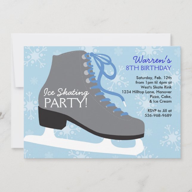 Ice Skating Party Invitations for boys (Front)