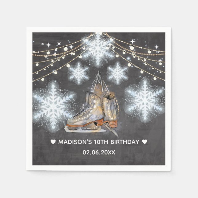 Ice Skating Party Personalised Birthday Napkin (Front)