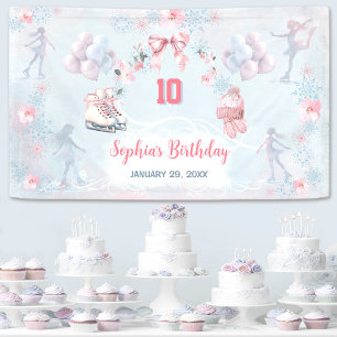 Ice Skating Party Pink Blue Winter Girl Birthday  Banner