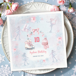 Ice Skating Party Pink Blue Winter Girl Birthday  Napkin
