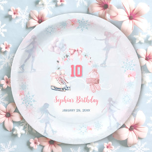 Ice Skating Party Pink Blue Winter Girl Birthday  Paper Plate