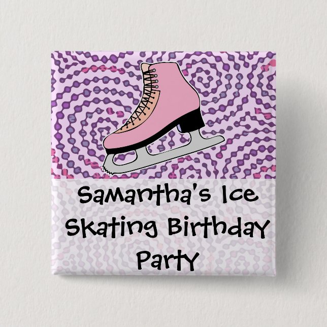 Ice Skating Party, Pink Skate 15 Cm Square Badge (Front)