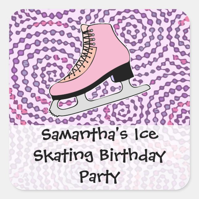 Ice Skating Party, Pink Skate Square Sticker (Front)