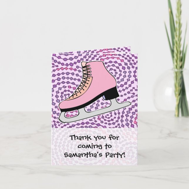 Ice Skating Party, Pink Skate Thank You Card (Front)