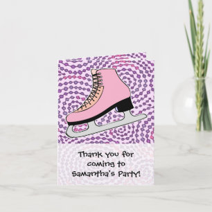 Ice Skating Party, Pink Skate Thank You Card