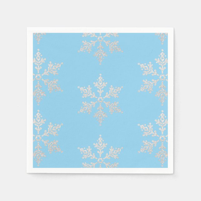 Ice Skating Party Snowflake Glitter Napkin (Front)