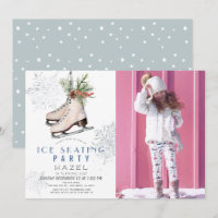 Ice Skating Party Snowflake White Birthday Photo