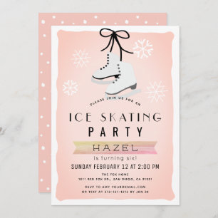 Ice Skating Party Winter Pink Retro Birthday Invitation