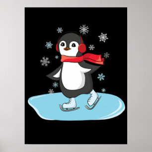 Ice Skating Penguin Poster