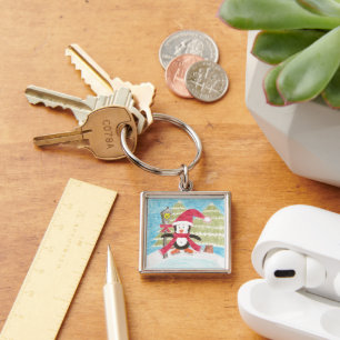 Ice skating penguin premium key ring