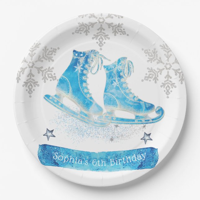 Ice Skating Personalised Birthday Paper Plate (Front)