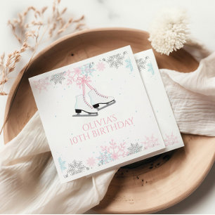 Ice Skating Pink Blue Snowflakes Birthday Napkin