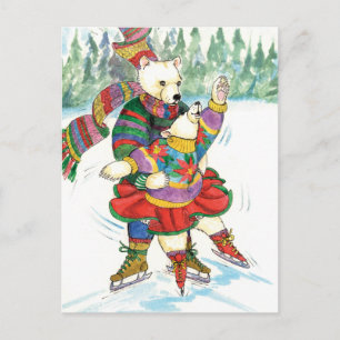 Ice Skating Polar Bears Postcard