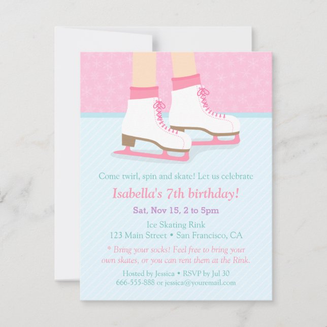 Ice Skating Rink Girls Birthday Party Invitations (Front)