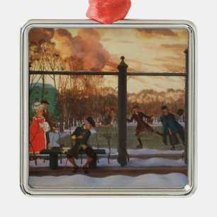 Ice Skating Rink in Winter (by Konstantin Somov) Metal Tree Decoration