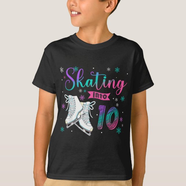 Ice Skating Rolling 10th Birthday Party Girl Famil T-Shirt (Front)