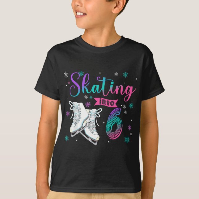 Ice Skating Rolling 6th Birthday Party Girl Family T-Shirt (Front)