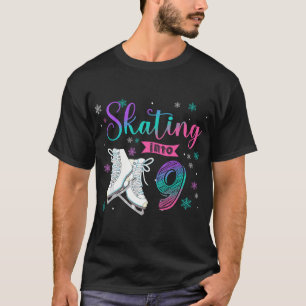 Ice Skating Rolling 9th Birthday Party Girl Family T-Shirt
