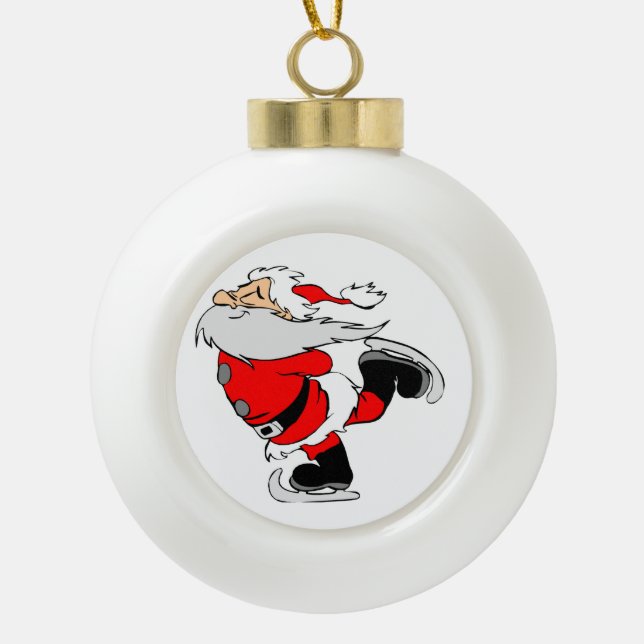 Ice Skating Santa Ceramic Ball Christmas Ornament (Front)