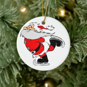 Ice Skating Santa Ceramic Tree Decoration