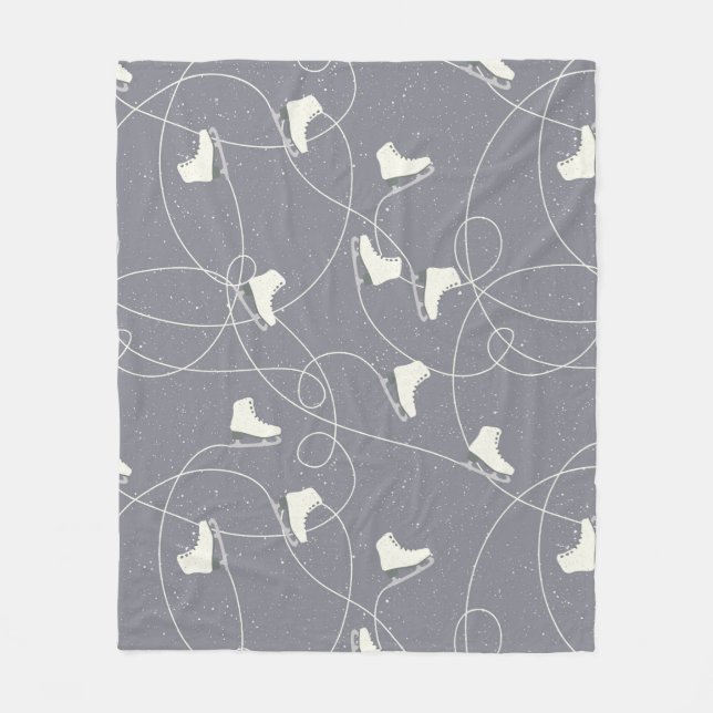 Ice Skating Shoes Marks Grey White Pattern Fleece Blanket (Front)