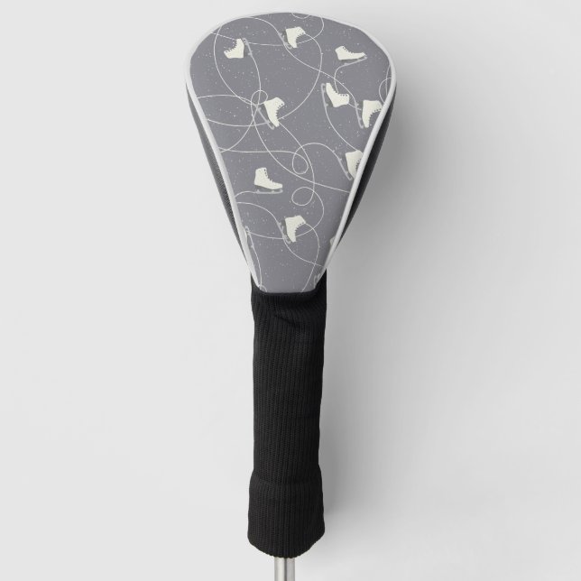 Ice Skating Shoes Marks Grey White Pattern Golf Head Cover (Front)