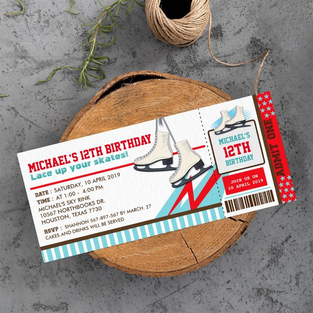 Ice skating Sky Rink Sport Ticket Pass Birthday Invitation (Creator Uploaded)