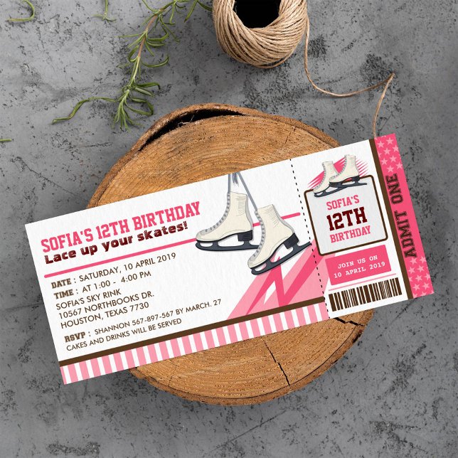 Ice skating Sky Rink Sport Ticket Pass Birthday Invitation (Creator Uploaded)