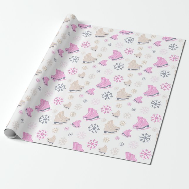 Ice Skating snow wrapping paper  (Unrolled)