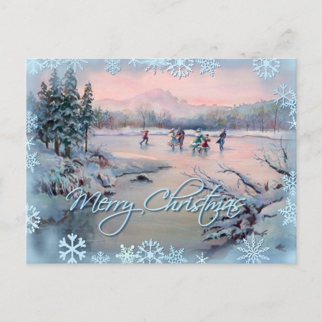 ICE SKATING & SNOWFLAKES by SHARON SHARPE Postcard (Front)