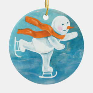 Ice Skating Snowman   Ceramic Tree Decoration