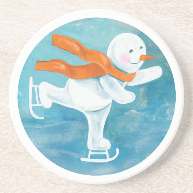 Ice Skating Snowman  Coaster (Front)