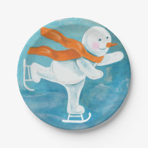 Ice Skating Snowman  Paper Plate