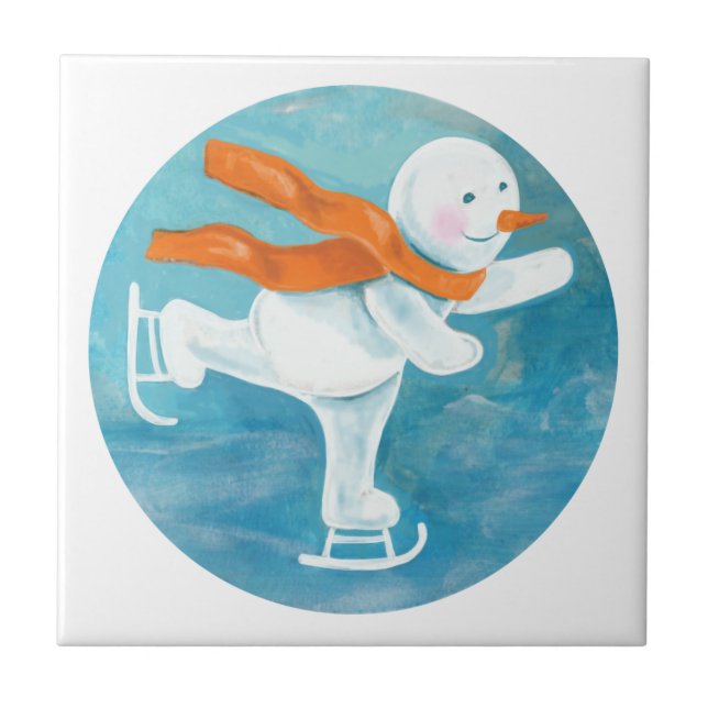 Ice Skating Snowman  Tile (Front)