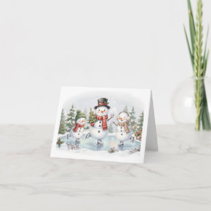 Ice Skating Snowmen Family Thank You Card