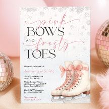 Ice Skating Teen Birthday Invitation - Pink Bow