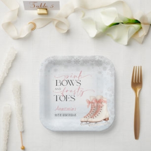 Ice Skating Teen Birthday Pink Bow Paper Plate