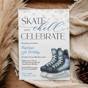 Ice Skating Teen Boy's Hockey Birthday Invitation