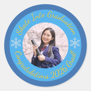 Ice Skating Themed High School Graduation w/ Photo Classic Round Sticker
