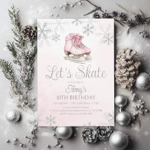 Ice Skating Winter Birthday Party Silver Glitter Invitation