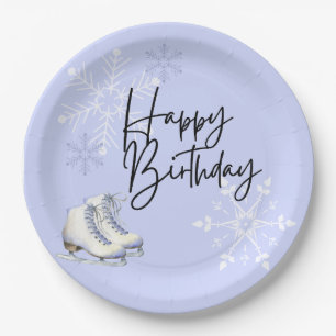 Ice Skating Winter Snowflake Themed Birthday Party Paper Plate