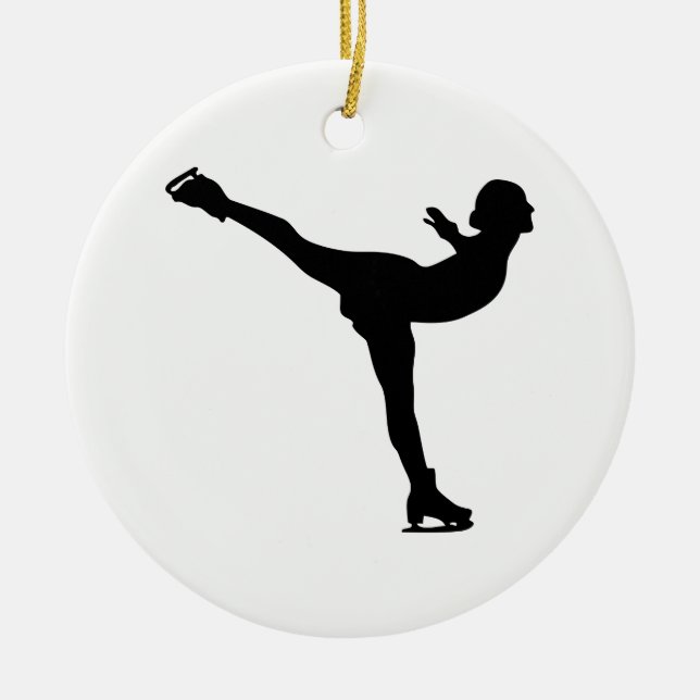 Ice Skating Woman Silhouette Ceramic Tree Decoration (Front)